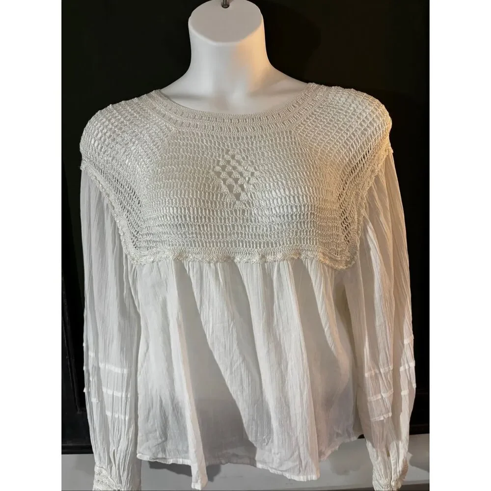 Free People White Crochet Blouse